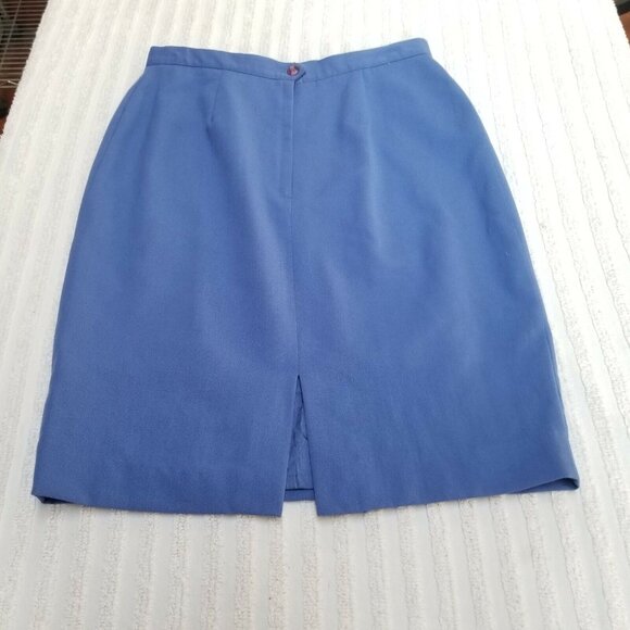 Paul Stanley Womens Pencil Cut Straight Skirt Back Zip Button Wool Size 8 Blue - Picture 3 of 5